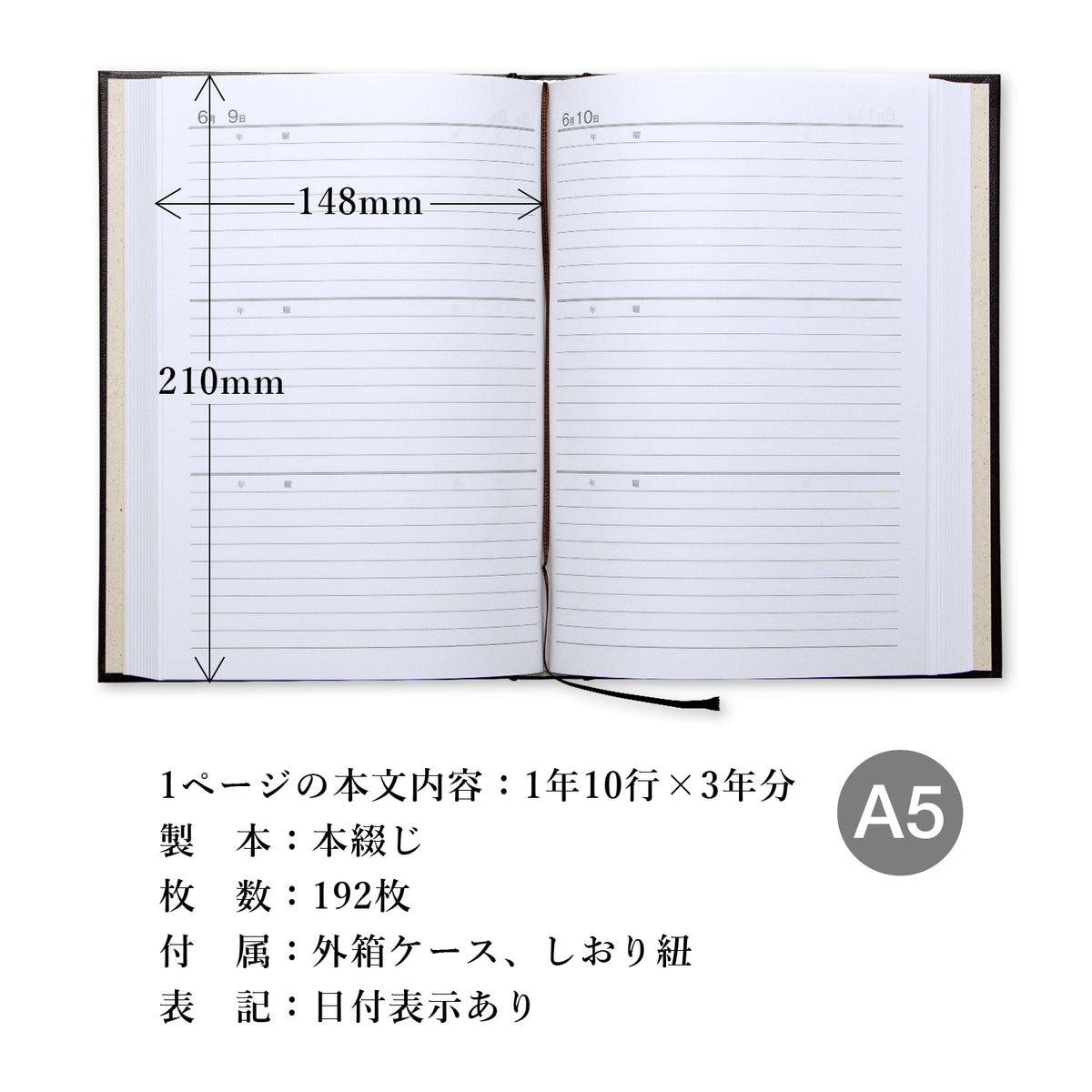 3年用日記《日付表示あり》A5 アピカ D303 日記帳