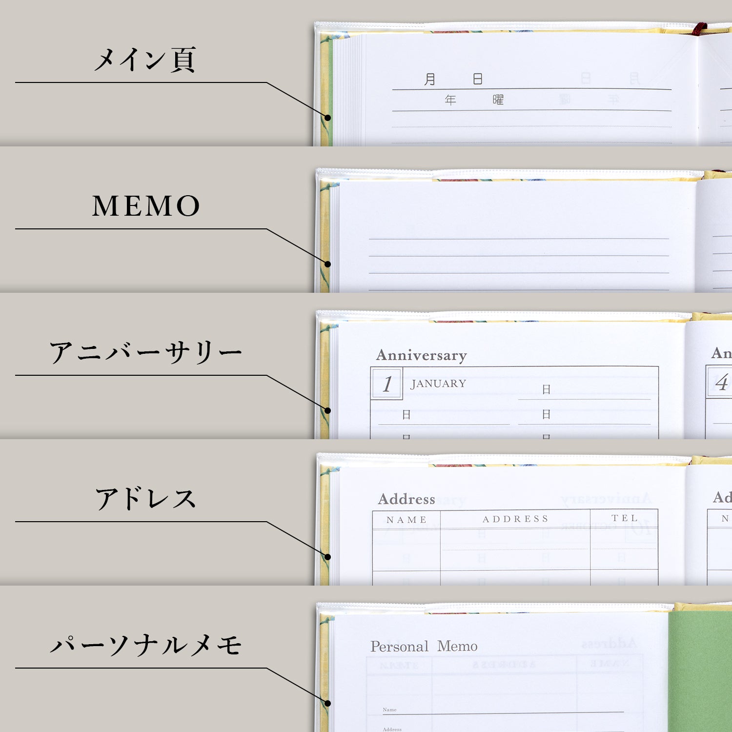 3年日記《日付表示なし》B6 花柄 横書 アピカ D310
