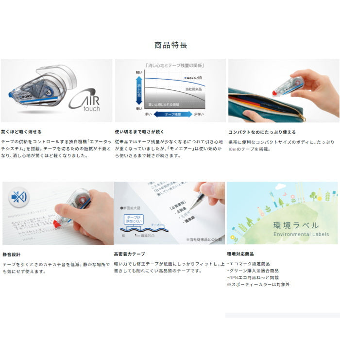 修正テープ詰め替え 《MONO AIR》コンパクト  5mm×10m モノエアー  トンボ鉛筆 CT-CAR5C