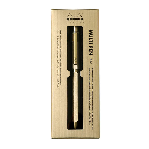 【限定】ロディア/RHODIAscRipt MULTI PEN 3in1 ゴールド ボールペン(黒・赤)/シャープペン 0.5mm ロディア CF9345