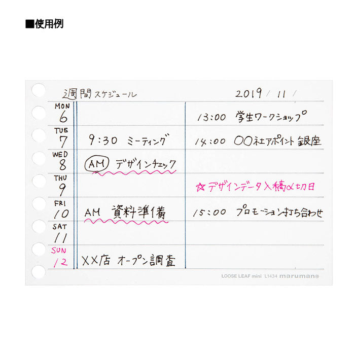 書きやすいルーズリーフ ミニ B7変型 メモリ入10mm罫/100枚入 maruman L1434
