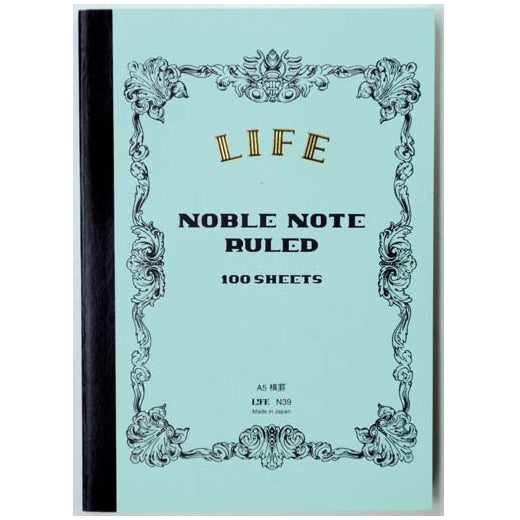 【1冊のみネコポス便対応可能商品】ノーブルノート A5 横罫 NOBLE NOTE<表紙:ライトブルー>100枚 ライフ《LIFE》N39