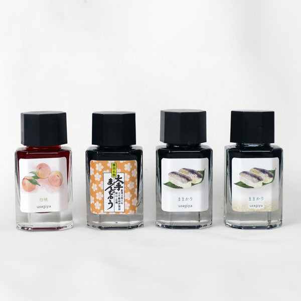 ■うさぎやオリジナルインク■ <備中想色/備前浪漫シリーズ> 万年筆インク 全4色 15ml<箱入り> 水性染料インク 万年筆  白桃/大手まんぢゅう/ままかり
