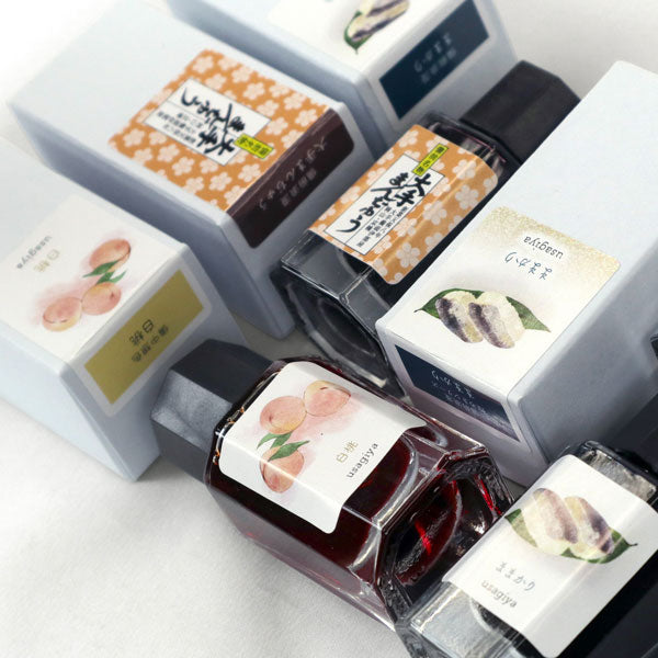 ■うさぎやオリジナルインク■ <備中想色/備前浪漫シリーズ> 万年筆インク 全4色 15ml<箱入り> 水性染料インク 万年筆  白桃/大手まんぢゅう/ままかり