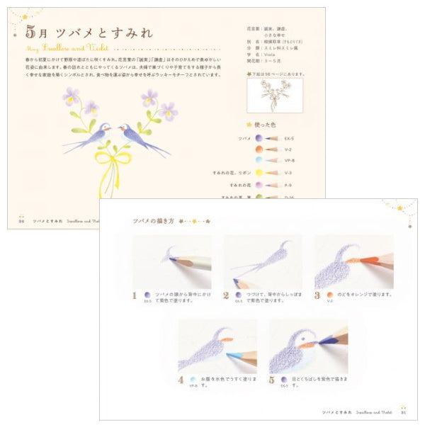 【ネコポス便対応可能商品】色えんぴつで描こう 12か月のかわいいモチーフと花模様  パイインターナショナル 1745-5157