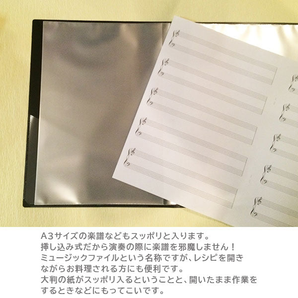 ミュージックレッスンファイル 楽譜ファイル スモールト音記号/ブラック A4/A3サイズ対応 ナカノ FL-95/SGC/BL