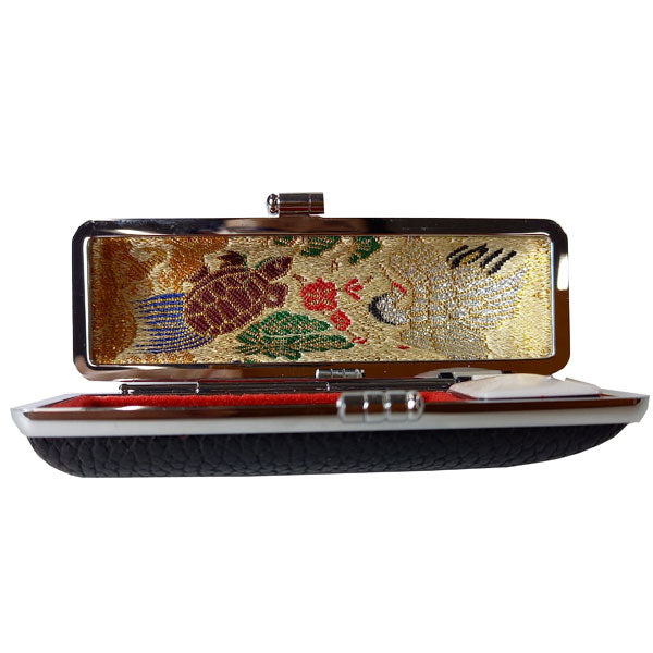 印鑑ケース 黒 L(内側鶴亀)Φ16.5mm〜18mm 大阪印材舎 2081-インカンケース