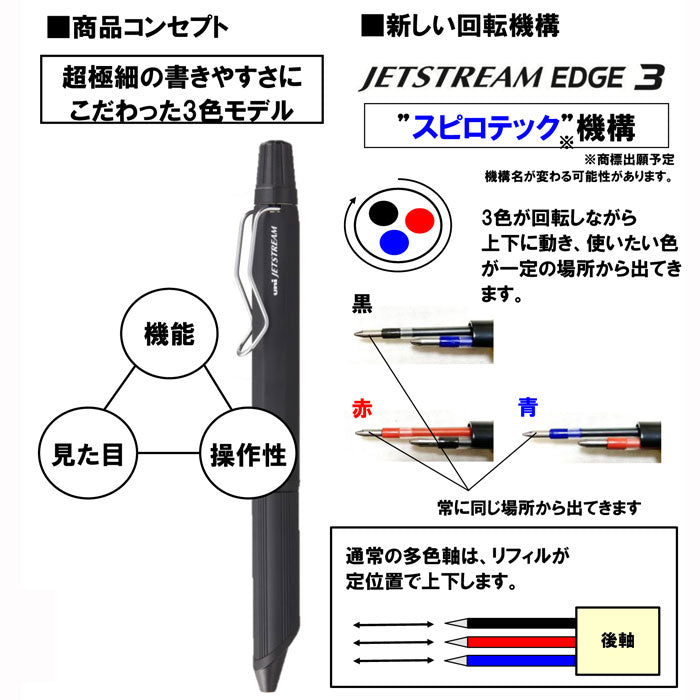 ジェットストリーム エッジ3 (全3色) 0.28mm 3色ボールペン 三菱鉛筆 SXE3250328