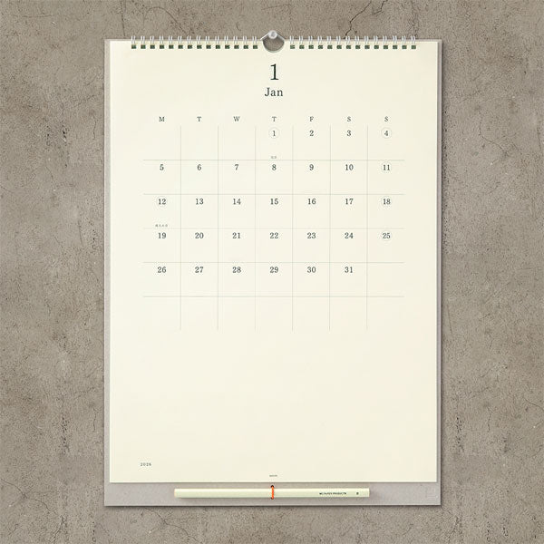 2026 MDカレンダー 壁掛 月曜始まり MD鉛筆1本付 デザインフィル(ミドリ) 31392