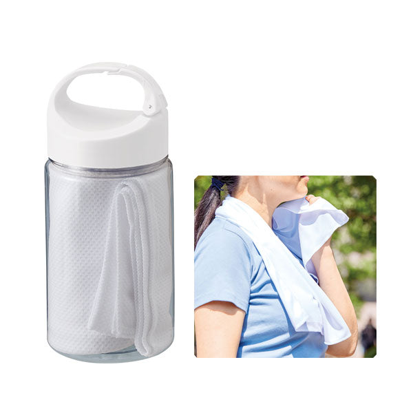 涼感フェイスタオル 抗菌タイプ ボトルケース付 ホワイト TC-0004-044