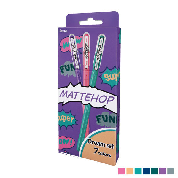 (2/5園田)マットホップ MATTEHOP［ドリームカラーズ］7色セット ゲルインキボールペン 1.0mm ぺんてる K110-V7STC [M便 1/3]