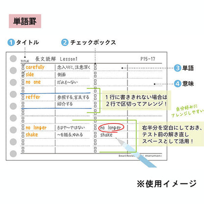 書きやすいルーズリーフ ミニサイズ スマートレビュー [単語罫/要点チェック罫] 9穴 マルマン L1442/L1443 [M便 1/16]