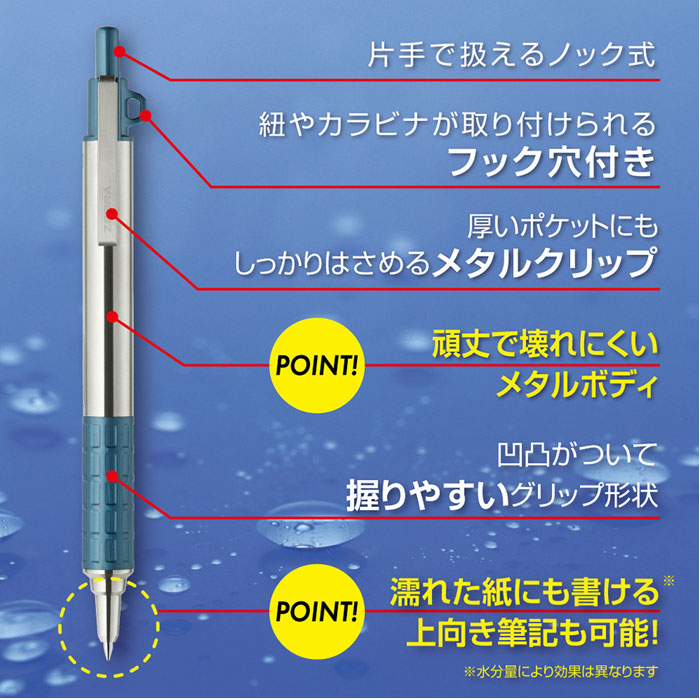 ウェットニー WETNIE 0.7mm 加圧式ボールペン 軸色各3色  ゼブラ P-BA100