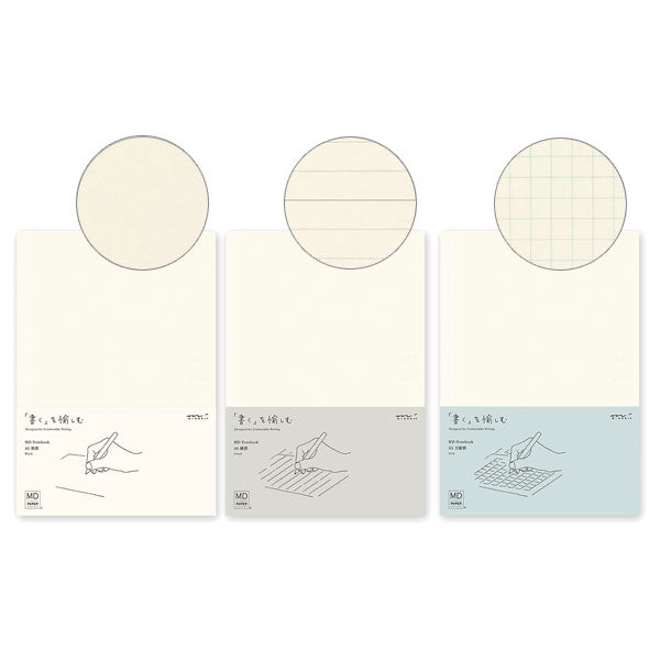 《MD PAPER PRODUCTS》MDノート A5 [無罫A/横罫A/方眼罫A] デザインフィル(ミドリ) 15293/4/5 [M便 1/4]