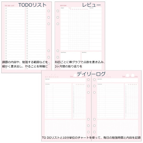 システム手帳リフィル ピンク Ａ５サイズ　[勉強ノートセット] マークス 439-ODR-RFL03-A 【ネコポス便可】