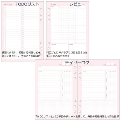 システム手帳リフィル ピンク Ａ５サイズ　[勉強ノートセット] マークス 439-ODR-RFL03-A 【ネコポス便可】