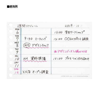 書きやすいルーズリーフ ミニ B7変型 メモリ入10mm罫/100枚入 maruman　L1434