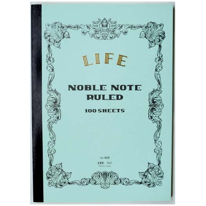 【１冊のみネコポス便対応可能商品】ノーブルノート　Ａ４　横罫　ＮＯＢＬＥ　ＮＯＴＥ＜表紙：ライトブルー＞100枚　ライフ《LIFE》N37