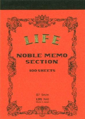 【ネコポス便対応可能商品】ノーブルメモ　ＮＯＢＬＥ　ＭＥＭＯ　5mm　方眼本文＜表紙：オレンジ＞100枚　ライフ《LIFE》N40