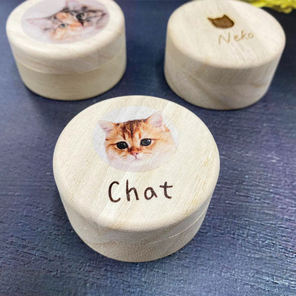 【写真・名入れ可能】猫のケース オリジナル 桐箱 [丸型]