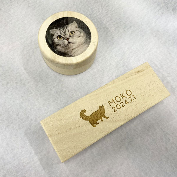 【写真・名入れ可能】猫のケース オリジナル 桐箱 [丸型]