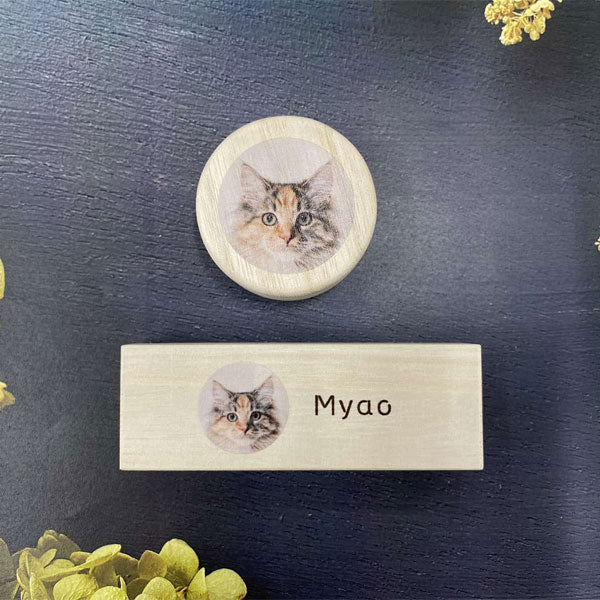 【写真・名入れ可能】猫のケース オリジナル 桐箱 [丸型]