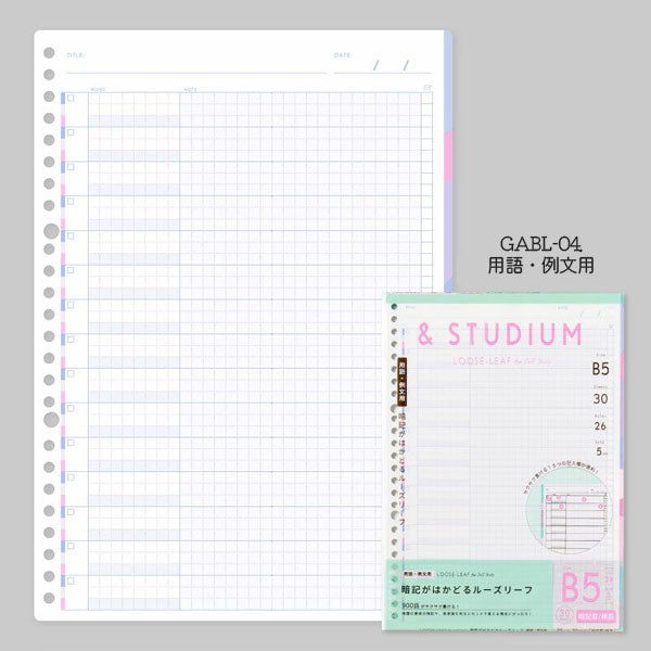 LOOSE-LEAF for self study (ルーズリーフ フォー セルフ スタディ) B5 【暗記フォーマット】 30枚入り [全2種類] いろは出版 GABL-03/4 [M便 1/5]