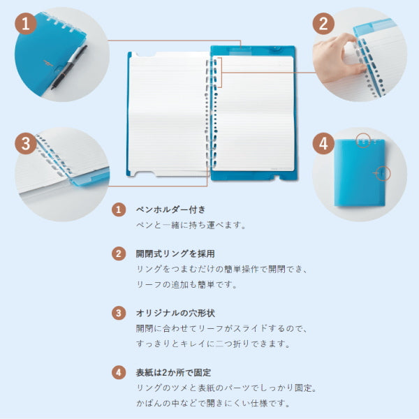 二つ折りリングノート 「コンパックノート」  A5サイズ [全10色]  キングジム 20-9954** 【1冊のみネコポス便対応可】