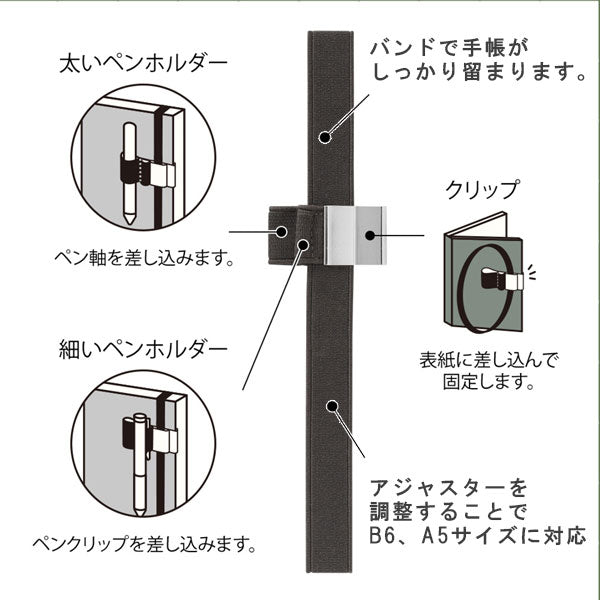 手帳周り文具 ペンホルダーバンド〈B６〜A５用〉 [全３色] デザインフィル (ミドリ) 62332他