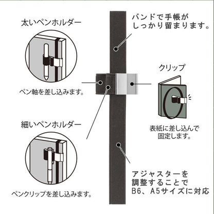 手帳周り文具 ペンホルダーバンド〈B６〜A５用〉 [全３色] デザインフィル (ミドリ) 62332他