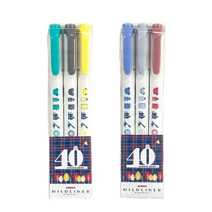 40th記念限定 コラボ文具×ゼブラ マイルドライナー ３本セット [全2種類] アシュフォード 0973-001/002 [M便 1/9]
