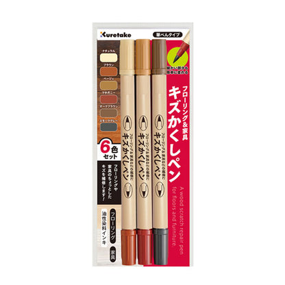 フローリング＆家具 キズかくしペン 6色セット 筆ペンタイプ 呉竹 TC-2200/3VA [M便 1/6]
