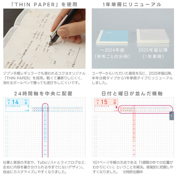 ジブン手帳 DAYs 2026 SOU・SOU [A5スリム] ※DIARYのみ 2026年1月・月曜始まり 1日1ページ [全3色] コクヨ ﾆ-JD1L [M便 1/2]