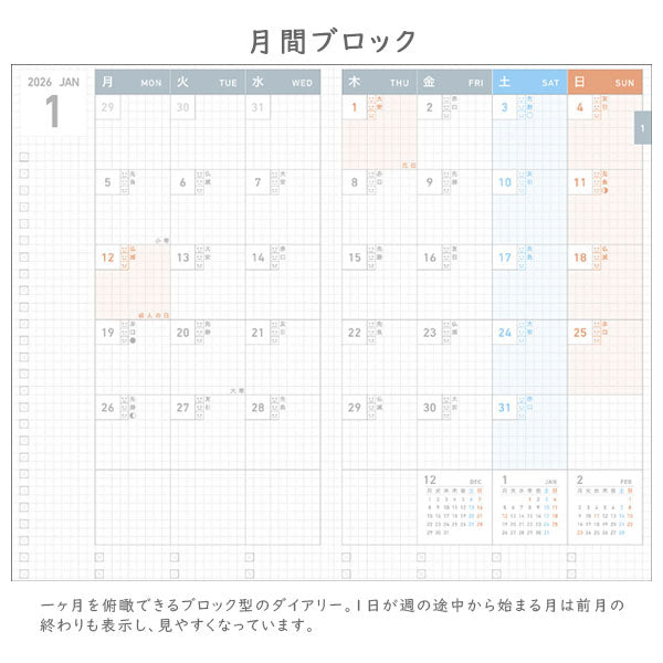ジブン手帳2026 カバー無しリフィル [mini / B6スリム] ※DIARYのみ (カバー別売) 2025年11月・月曜始まり 見開き1週間・バーチカル ダイアリー コクヨ ﾆ-JRM-26 [M便 1/4]