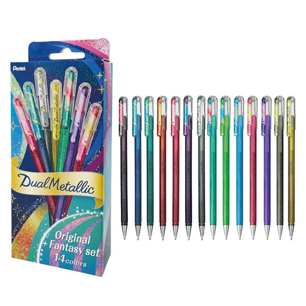 Dual Metallic《デュアルメタリック》 オリジナル＋ファンタジーセット [全14色] 1.0mm グリッター顔料 ぺんてる K110-D14ST