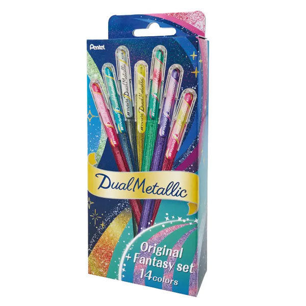 Dual Metallic《デュアルメタリック》 オリジナル＋ファンタジーセット [全14色] 1.0mm グリッター顔料 ぺんてる K110-D14ST