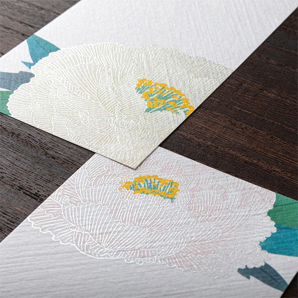 【真作】掛軸　伊藤柳荘　寒牡丹　冬の風情漂う花鳥画　逸品　共箱入　T102 冬レター [一筆箋] 伊予和紙 16枚入り [シルク 寒牡丹柄 S2] デザイン