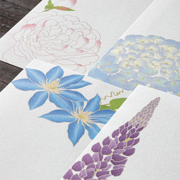 初夏レター [一筆箋] 越前和紙 16枚入り [夏の花柄] デザインフィル(ミドリ) 89603 [M便 1/8]