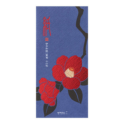 冬レター [一筆箋] 伊予和紙 16枚入り [箔 赤椿柄] デザインフィル(ミドリ) 89614 [M便 1/18]