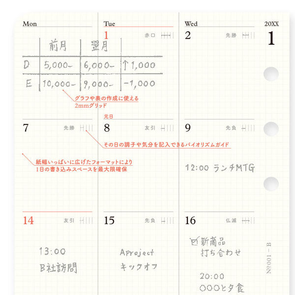 001 2026年 ダイアリーリフィル 月間ブロック [バイブルサイズ] 2025年12月・月曜始まり PLOTTER 77718169 [M便 1/18]