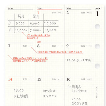001 2026年 ダイアリーリフィル 月間ブロック [バイブルサイズ] 2025年12月・月曜始まり PLOTTER 77718169 [M便 1/18]