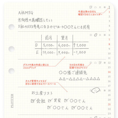 002 2026年 ダイアリーリフィル 週間レフト式 [バイブルサイズ] 2026年1月・月曜始まり 週間+メモ PLOTTER 77718174 [M便 1/6]