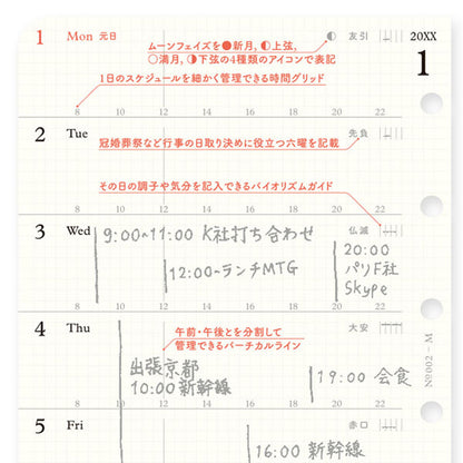 002 2026年 ダイアリーリフィル 週間レフト式 [ミニサイズ] 2026年1月・月曜始まり 週間+メモ PLOTTER 77718176 [M便 1/8]