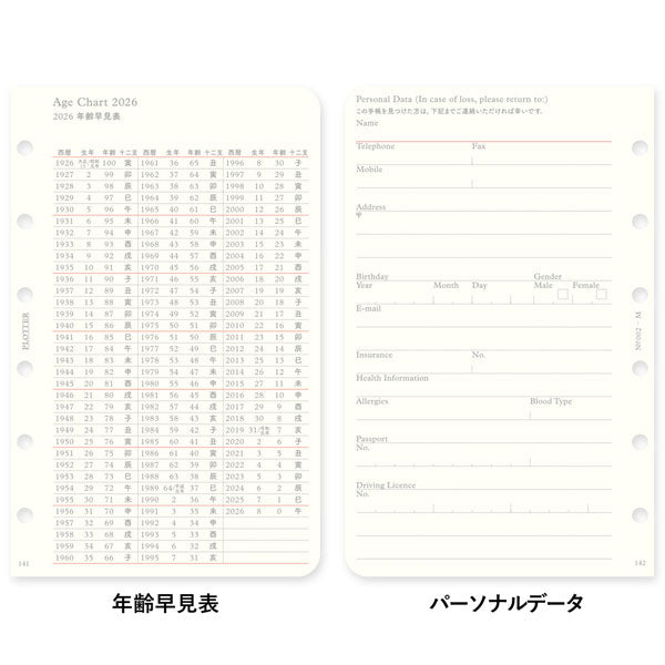 002 2026年 ダイアリーリフィル 週間レフト式 [ミニサイズ] 2026年1月・月曜始まり 週間+メモ PLOTTER 77718176 [M便 1/8]