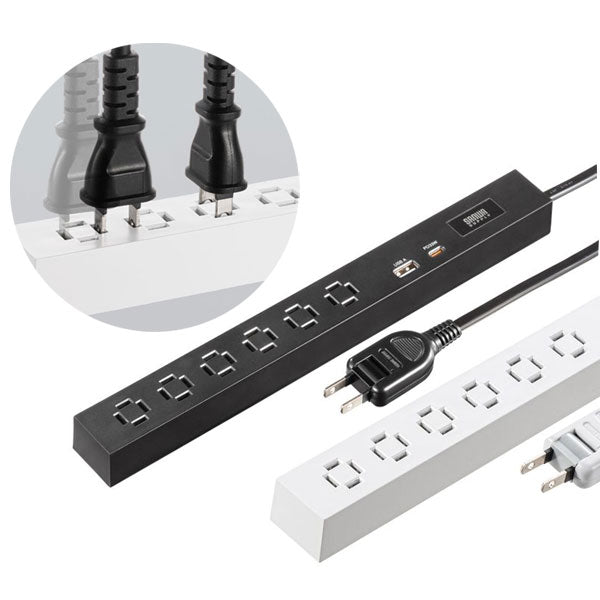 スリムタップ AC6個口/A1＋C1/PD33W［3m/1.5m］ブラック/ホワイト サンワサプライ TAP-SLIM6UC-3/TAP-SLIM6UC-15【送料無料*】