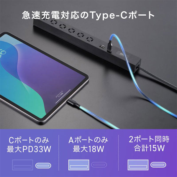 スリムタップ AC6個口/A1＋C1/PD33W［3m/1.5m］ブラック/ホワイト サンワサプライ TAP-SLIM6UC-3/TAP-SLIM6UC-15【送料無料*】